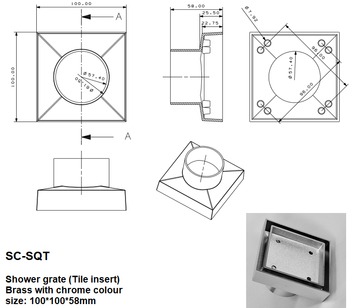 TILE INSERT SHOWER GRATE CHROME