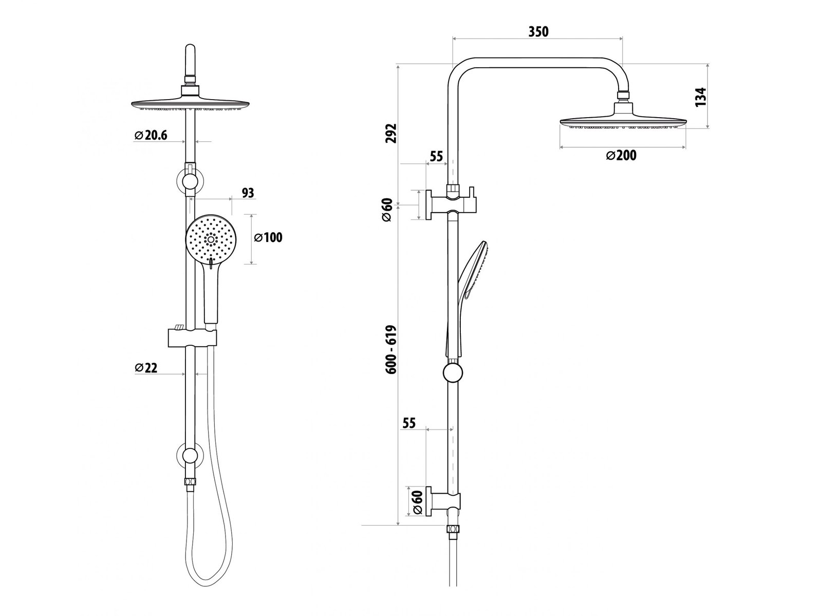 ELLE STAINLESS STEEL TWIN SHOWER WITH RAIL - Image 2