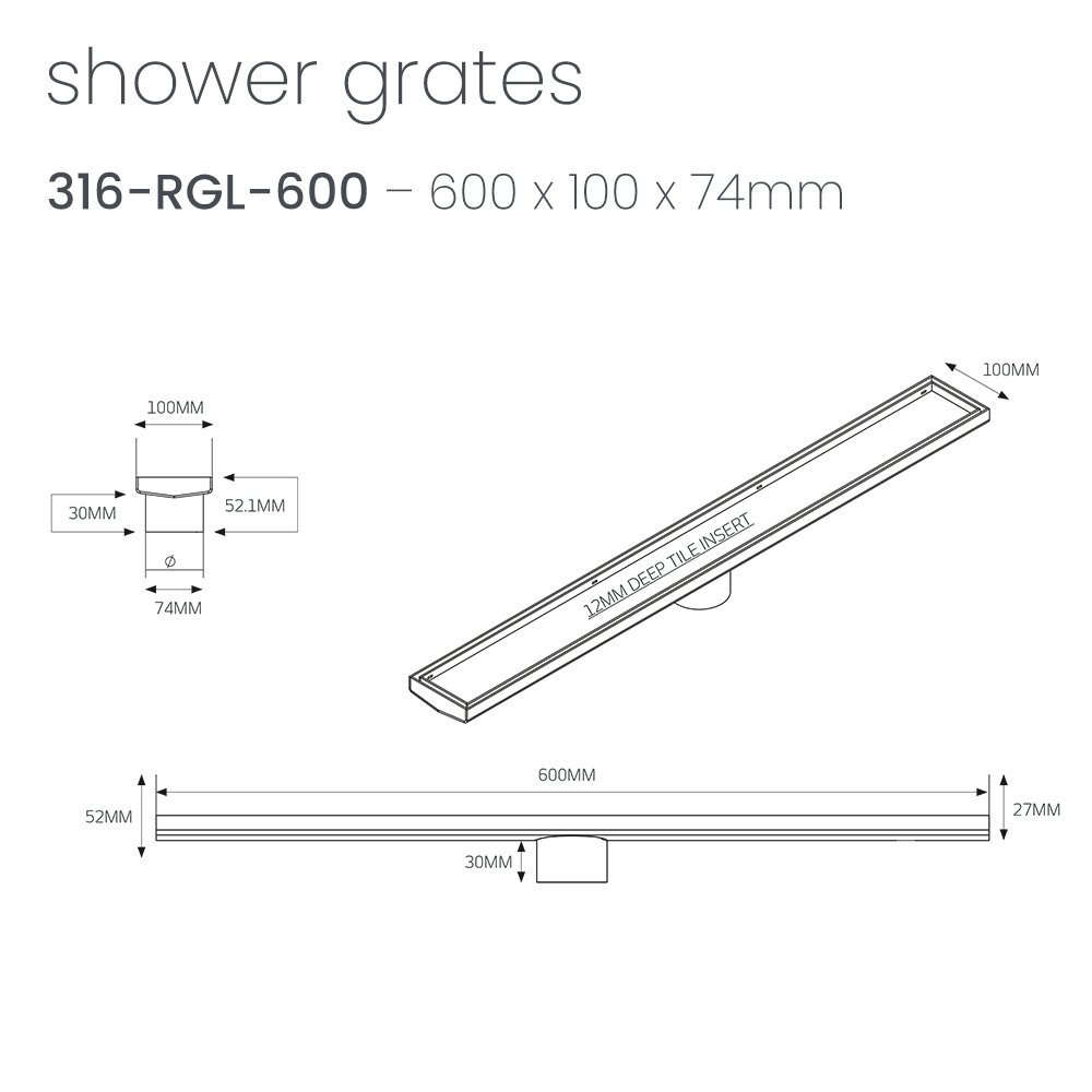 600 TILE INSERT GRATE BRUSHED NICKEL - Image 2