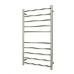 10 BAR HEATED TOWEL RAIL BRUSHED NICKEL 600×1100