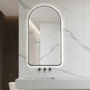 Arched LED Wall Mirror 90cm x 50cm Black Bevel Frame Backlit