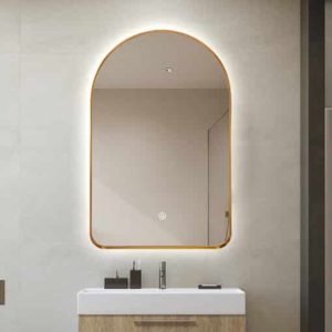 Arched LED Wall Mirror 90cm x 50cm Gold Bevel Frame Backlit