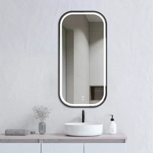 LED Newport 900(H)x450(W) Black Metal Frame Mirror Soft Square