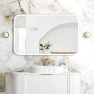 LED Newport 1200(W)x750(H) White Metal Frame Tuffi Mirror- Install Horizontal or Vertical