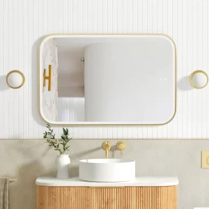 LED Newport 900(H)x600(W) Gold Metal Frame Tuffi Mirror- Install Horizontal or Vertical