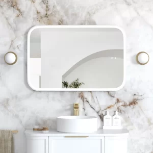 LED Newport 900(H)x600(W) White Metal Frame Tuffi Mirror- Install Horizontal or Vertical