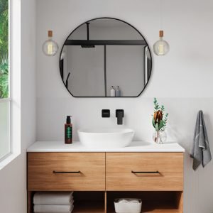 Sunrise Matte Black Round Framed Mirror