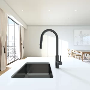 Navona Carysil Round Granite Black Pull Out Kitchen Mixer