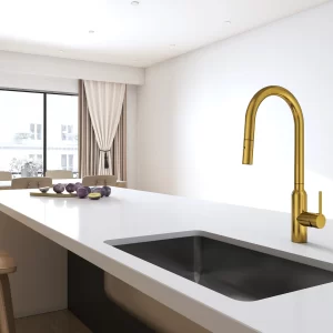 Navona Carysil Round Brushed Yellow Gold Pull Out Kitchen Mixer