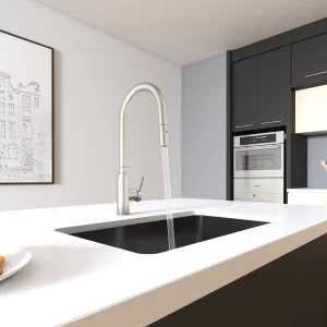 Navona Carysil Round Brushed Nickel Pull Out Kitchen Mixer