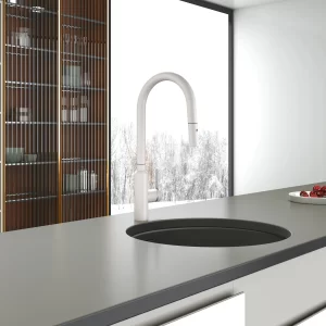 Navona Carysil Round Granite White Pull Out Kitchen Mixer